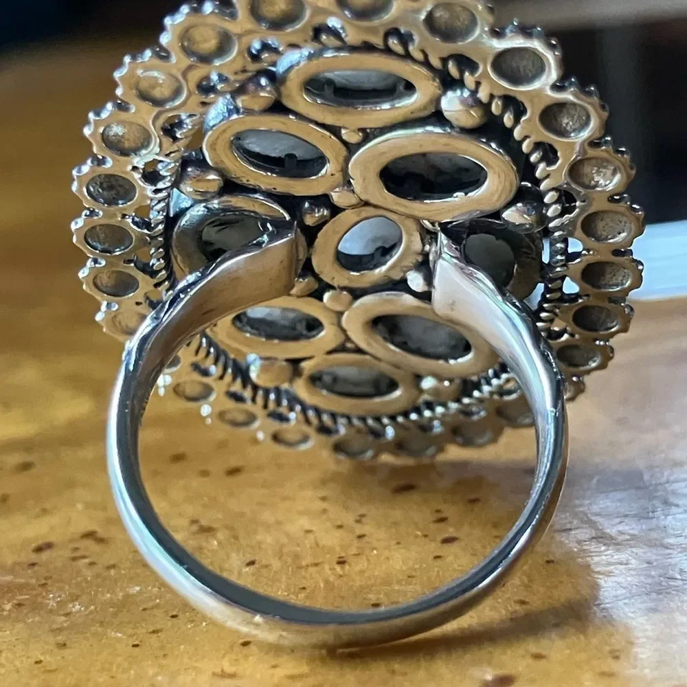 White Buffalo Sterling Silver Statement Ring Size 8